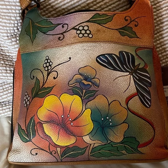Anuschka Vibrant Floral Shoulder Bag - Orange and Green - Picture 4 of 9